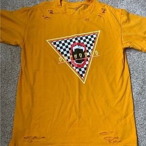 Graphic Yellow T-Shirt with Checkered Design